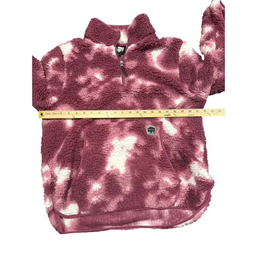 Buffalo Outdoors Women's 1/4 Zip Pink Tie Dye Sherpa Fleece Pullover Size XL
